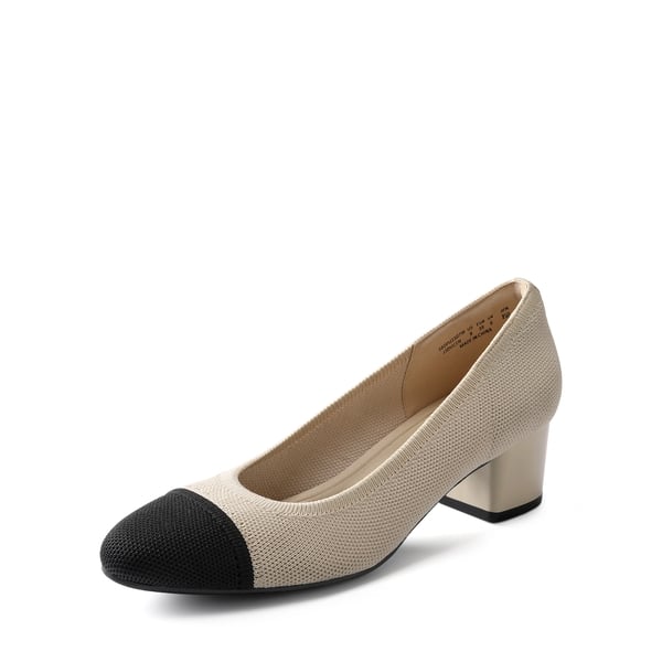 Block Heel Almond Pumps - BEIGE -  0